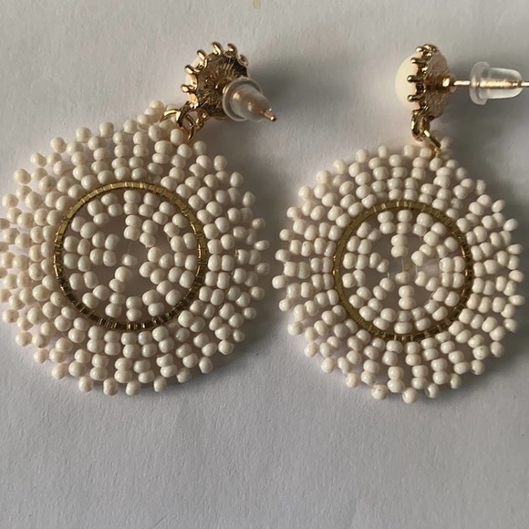 Cream & Gold Beaded Round Drop Earrings - Picture 6 of 7